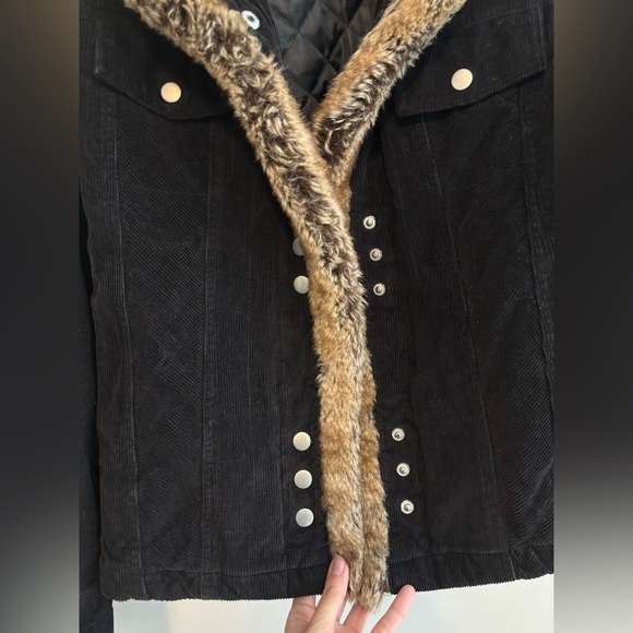 Y2K Disney Grunge Mickey Black Baddie Corduroy Faux Fur EGirl Jacket Small - Picture 7 of 12